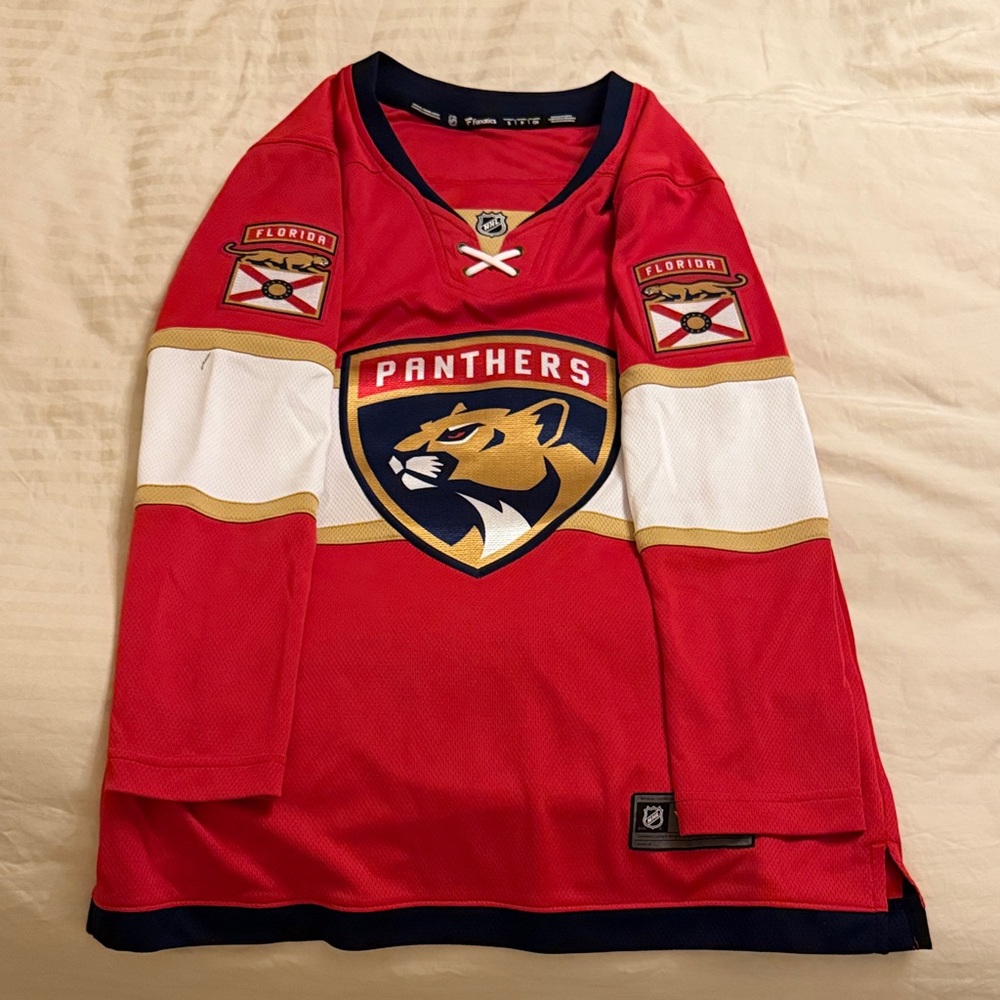 Fanatics Red Panthers Jersey with Gold and White Accents